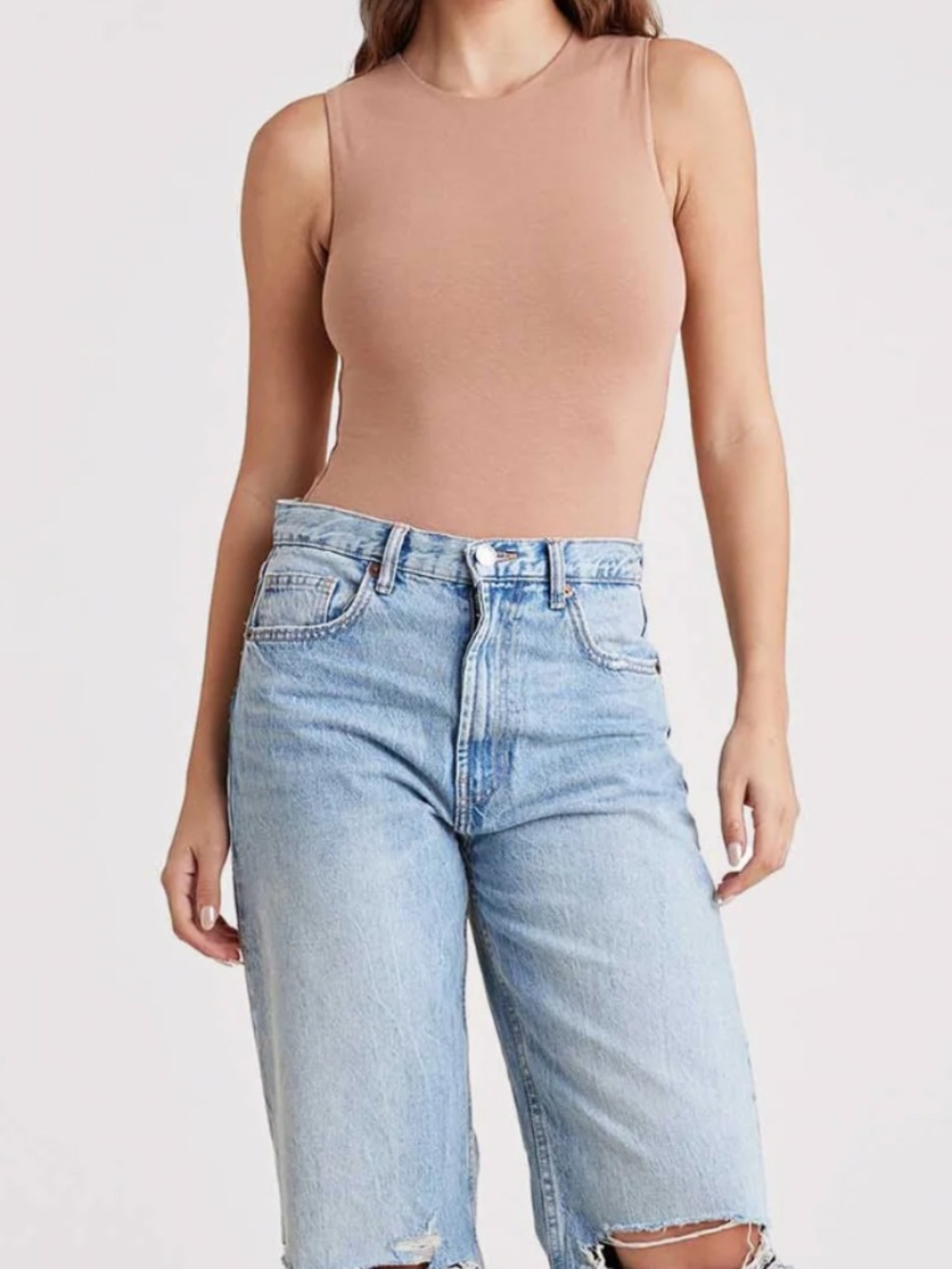 nuuds Classic Crewneck Tank Bodysuit, Clay, XL